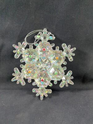 Adorno estrella copo de nieve brillante iridiscente iluminado con pilas de 4,25" funciona Foto 1 de 4