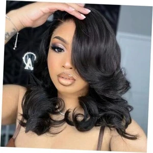 Short Wavy Wigs for Women Black Loose Wave Bob Hair Wig 14 Inch Natural Black - Picture 1 of 7