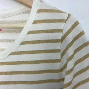 Style & Co Womens Medium Sweatshirt Long Sleeves Gold Stripes new a little dirty - Picture 1 of 8