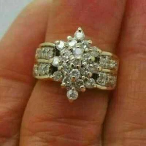 Cluster-Verlobungsring 2 kt Rundschliff Laborgefertigt Diamant 14 K Gelbgold vergoldet - Bild 1 von 5