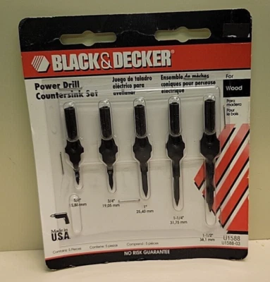 Black Decker U1588  CounterSink Bit Set 5 Pc 5/8, 3/4, 1",  1-1/4, 1-1/2 NOS USA - Image 1 of 4