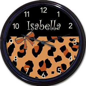 Lo último Leopardo y Negro Personalizado Reloj Niña Piel de Animal Dormitorio ¡Nuevo! - Imagen 1 de 2