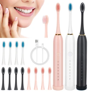 Electric Toothbrush DuPont Bristles Deep Cleaning Teeth Mouth 6 Modes 4 Heads UK - Picture 1 of 33