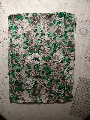 Challis Rayon Apparel Fabric Roses Gray Green White Pink Floral 2 Yd 29"x44" - Image 1 of 4