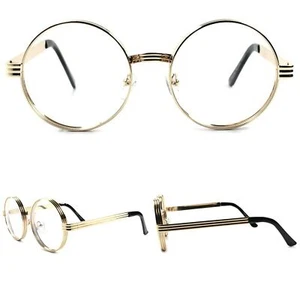 Classic Vintage Round Circle Clear Lens Gold Retro Steampunk Mens Women Glasses - Picture 1 of 4