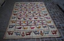 6'4 x 9'9 Handmade vintage afghan uzbeki pictorial kilim rug, Tribal white rug