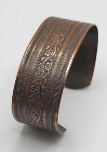 Vintage Floral Etched Boho Copper Intricate Detail Artisan Bangle Bracelet Gift