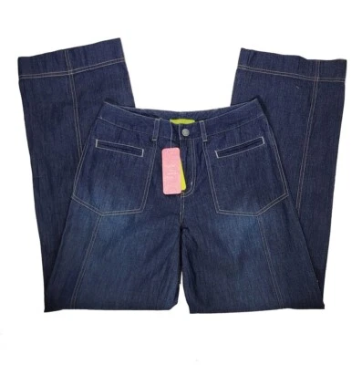 Calça jeans feminina nova com etiquetas Sigrid Olsen azul escuro índigo perna tamanho 2 - Imagem 1 de 4