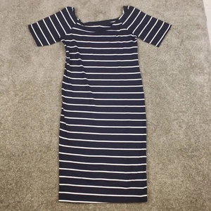 New Look Brand Blue White Striped Square Neck Dress Sz 1X Womens Plus BodyCon - Picture 1 of 8