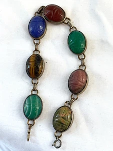 VINTAGE 1950'S SYMMETALIC 14K GOLD STERLING SILVER SCARAB BRACELET - Foto 1 di 2