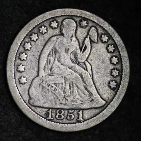 1851/1 Seated Liberty Silver Dime CHOICE VF+ FREE SHIPPING E209 ZCF Cover