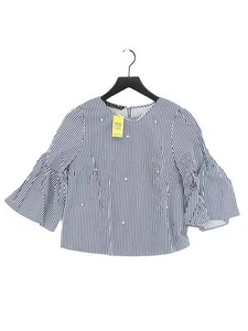 Zara Women's Top S Blue Striped 100% Cotton 3/4 Sleeve Round Neck Basic - Picture 1 of 5