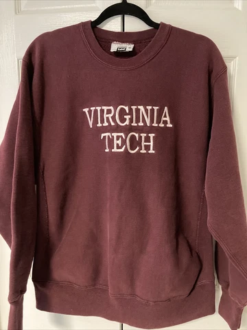 Vintage Virginia Tech Hokies Sweatshirt Men's XL Red Maroon Long Sleeve Crew Cover