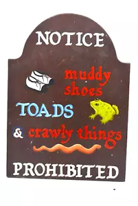 Vintage bemaltes Schild schlammige Schuhe verboten Mudroom Foyer Eingang Kröte Käfer - Bild 1 von 4