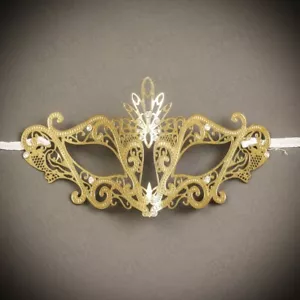 Luxury Gold Laser Cut Princess Eye Mask Masquerade for Women Prom Party Mask - Picture 1 of 4