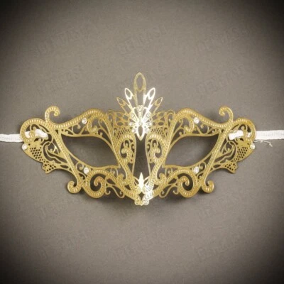 Luxury Gold Laser Cut Princess Eye Mask Masquerade for Women Prom Party Mask - Image 1 of 4