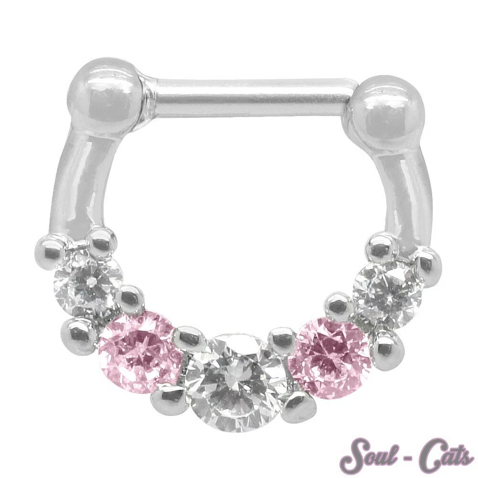 Piercing Septum Strasssteine Strass rosa weiß Nasenring Schmuck Edelstahl - Bild 1 von 1
