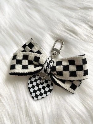 Corazón Arco Bolso Dije Llavero Llavero Cartera Dije Negro Blanco Cuadros Nuevo Foto 1 de 2