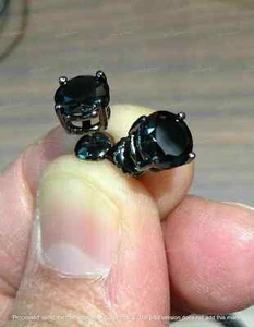 2 Ct Round Cut Lab Created Black Diamond Stud Earrings In 14K Black Gold Finish - Picture 1 of 6