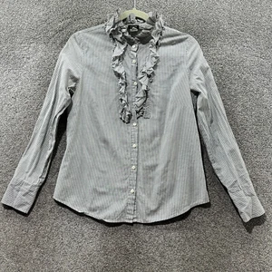 J Crew Knopfleiste Rüschen Bluse Top Damen klein gestreift Baumwolle adrett Academia - Bild 1 von 12