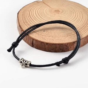 50 Strands Antique Silver & Black Adjustable Wax Cord Bracelets & Alloy Findings - Picture 1 of 3