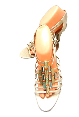 BANDOLINO ORO CHAROL TIRAS MULAS ZAPATOS DE SALÓN SANDALIAS CON CORDONES CRISTALES 10M Foto 1 de 4