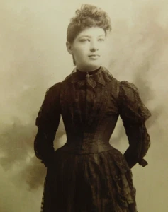 Antique Cabinet Photo EH Johnson Anoka MN Beautiful Dressed Woman VTG Photograph - Picture 1 of 6