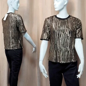 M&S AUTOGRAPH Fully SEQUINED Short Sleeve TOP ~ Size 8 ~ GOLD Mix - Picture 1 of 7
