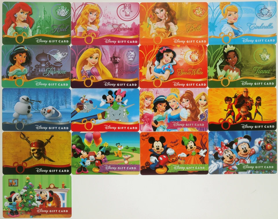 17 Disney Gift Cards 2014: 6 Princess Debut, Olaf, Dumbo, Pirates, Incredibles + - Image 1 of 1