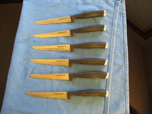 6 Calphalon Contemporary Semi-Serrated 9 inch Steak Knives Black Handle Flatware - Picture 1 of 11