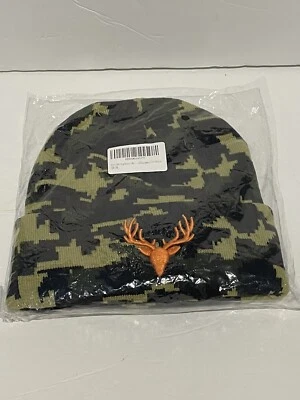 Deer Hunting Winter Beanie Digital Camo Design w/Orange Deer Adult New - Image 1 of 4