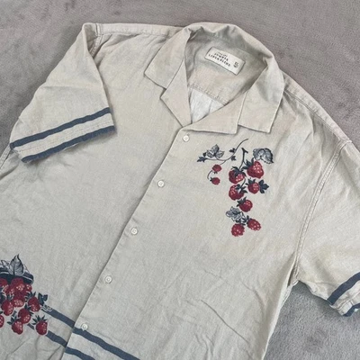Camisa Abercrombie & Fitch Cuello Campamento Hombres XL Beige Verano Mezcla Lino Bayas Foto 1 de 4