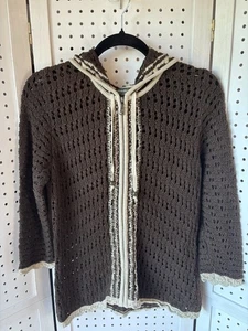 Suéter Eddie Bauer Para Mujer M Cremallera Crochet Boho Tejido Abierto Costero 3/4 SLV - Imagen 1 de 6