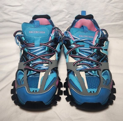 Balenciaga Blue Faux Leather And Mesh Track Sneakers Size 41 Unisex - Image 1 of 4