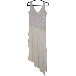 GILAR Beaded Lace Evening Dress Nude Chiffon Asymmetrical Tiered Skirt Women's 6 - Picture 1 of 12