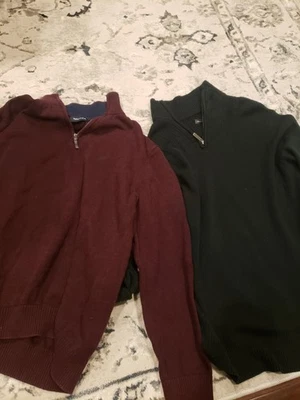 Suéteres masculinos grandes com zíper 1/4 — Lote de 2 suéteres Nautica e Geoffrey Beene  - Imagem 1 de 4