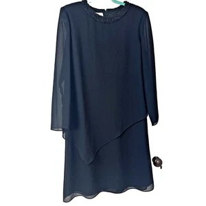 Abito Camicia Patrasso Vintage Taglia 14 Nero Manica Lunga Cerniera Strati Perline - Foto 1 di 9