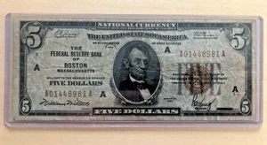 1929 Boston Federal Reserve Bank $5 five-dollars FR-1850-A - Picture 1 of 2