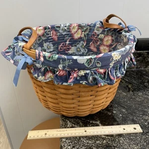 VTG Longaberger LARGE Hostess Wildflower Basket 1992 Liner , Protector, Blue - Picture 1 of 4