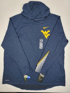 NEW NIKE DRI FIT WEST VIRGINIA MOUNTAINEERS WVU HOODIE SHIRT MENS XXL 2XL BLUE - Picture 1 of 12