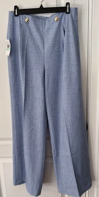 Женские синие брюки Michael Kors на боковой молнии с высоким подъемом широкие штанины размер 8 - Изображение 1 из 4