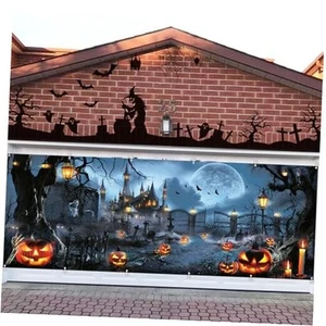 Extra Large Halloween Garage Door Cover Banner 6 * 16Ft Horror Haunted Grey - Picture 1 of 8