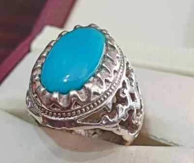 Anillo Feroza turquesa natural para hombre anillos islámicos de plata de ley 925 Foto 1 de 4