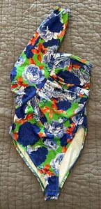 New NWT Zara One Shoulder Floral Bodysuit Blue Green Red White Size Small S - Picture 1 of 2
