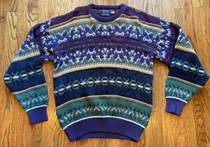 Vintage 90s Old Glory Sweater Mens Size XL Blue Fair Isle Nordic USA Made - Picture 1 of 8