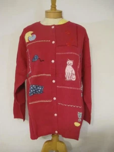 Stitches In Time Red Cat Cardigan Sweater Kittens Size 1X VTG Cottagecore New - Picture 1 of 9