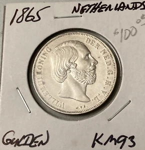 1865 NETHERLANDS ONE GULDEN SILVER COIN VERY NICE CONDITION - Picture 1 of 2