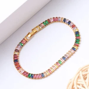 Hot Sale Rectangle Garnet Amethyst Gems Yellow Gold Charm Women Girls Bracelets - Picture 1 of 10