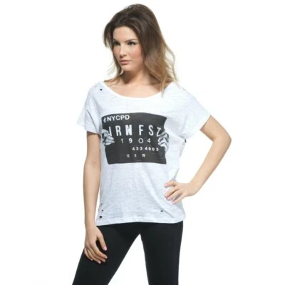 Iron Fist Small Fought Law $45 CAD T-Shirt White Burnout Mug Shot Scoop Neck NWT - Image 1 of 2