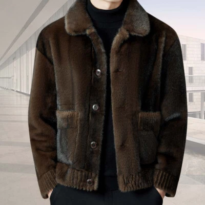 Мужской лацкан воротник короткое пальто норки бархата двусторонний пальто искусственного меха толщиной теплый - Изображение 1 из 4